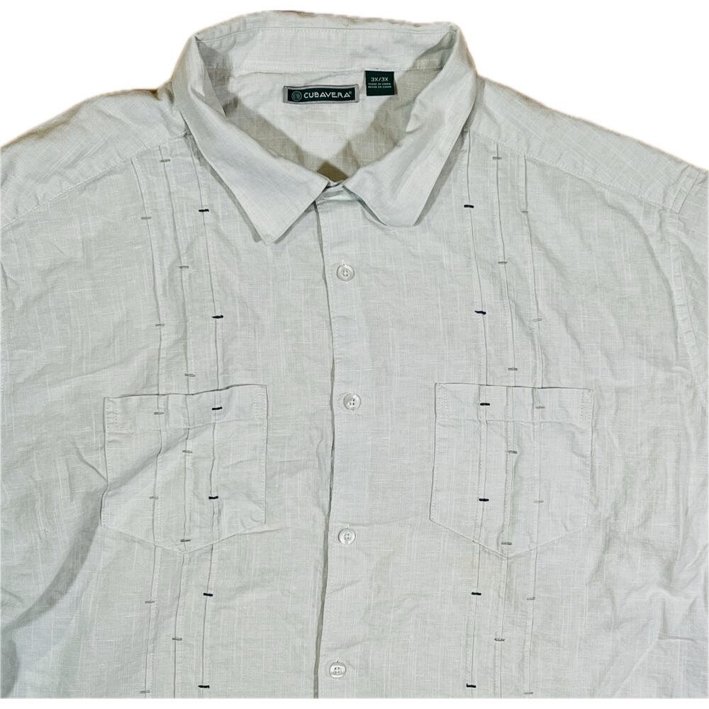 Cubavera Men’s 3XL Short-Sleeve Shirt‎ Double Breast Pockets Green w/Embroidery